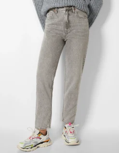 BERSHKA Jean mom fit Bleu Outlet