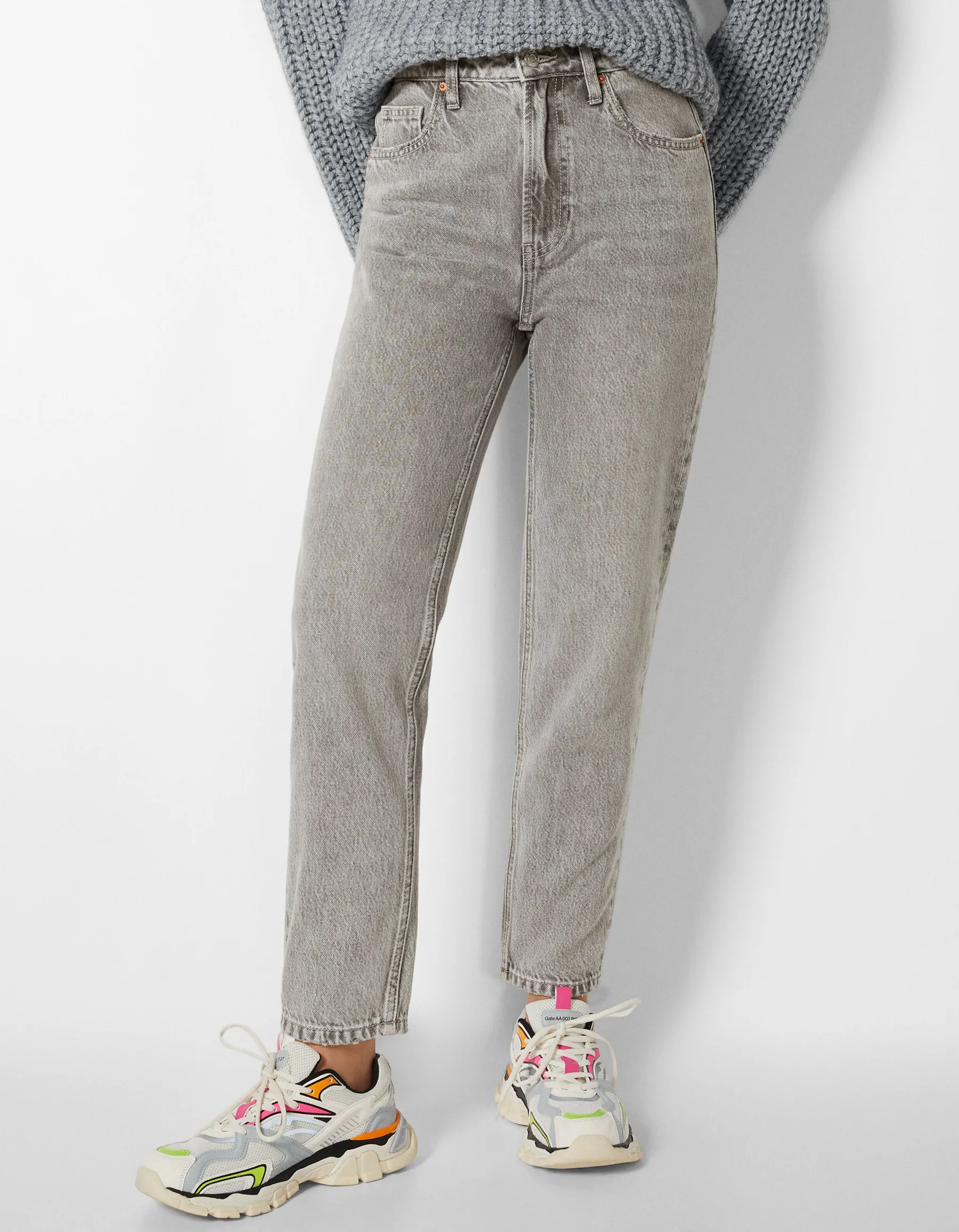 BERSHKA Jean mom fit Bleu Outlet