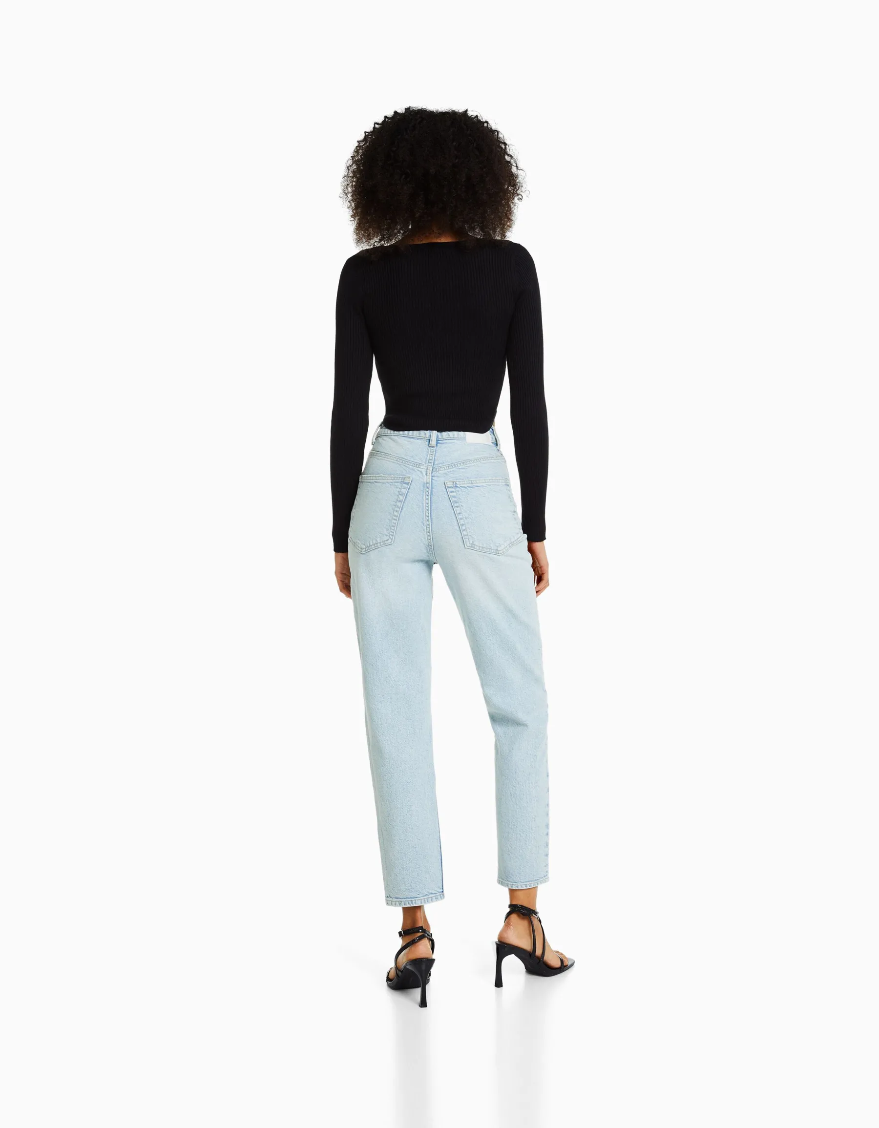 BERSHKA Jean mom slim décontracté Bleu lavé Best