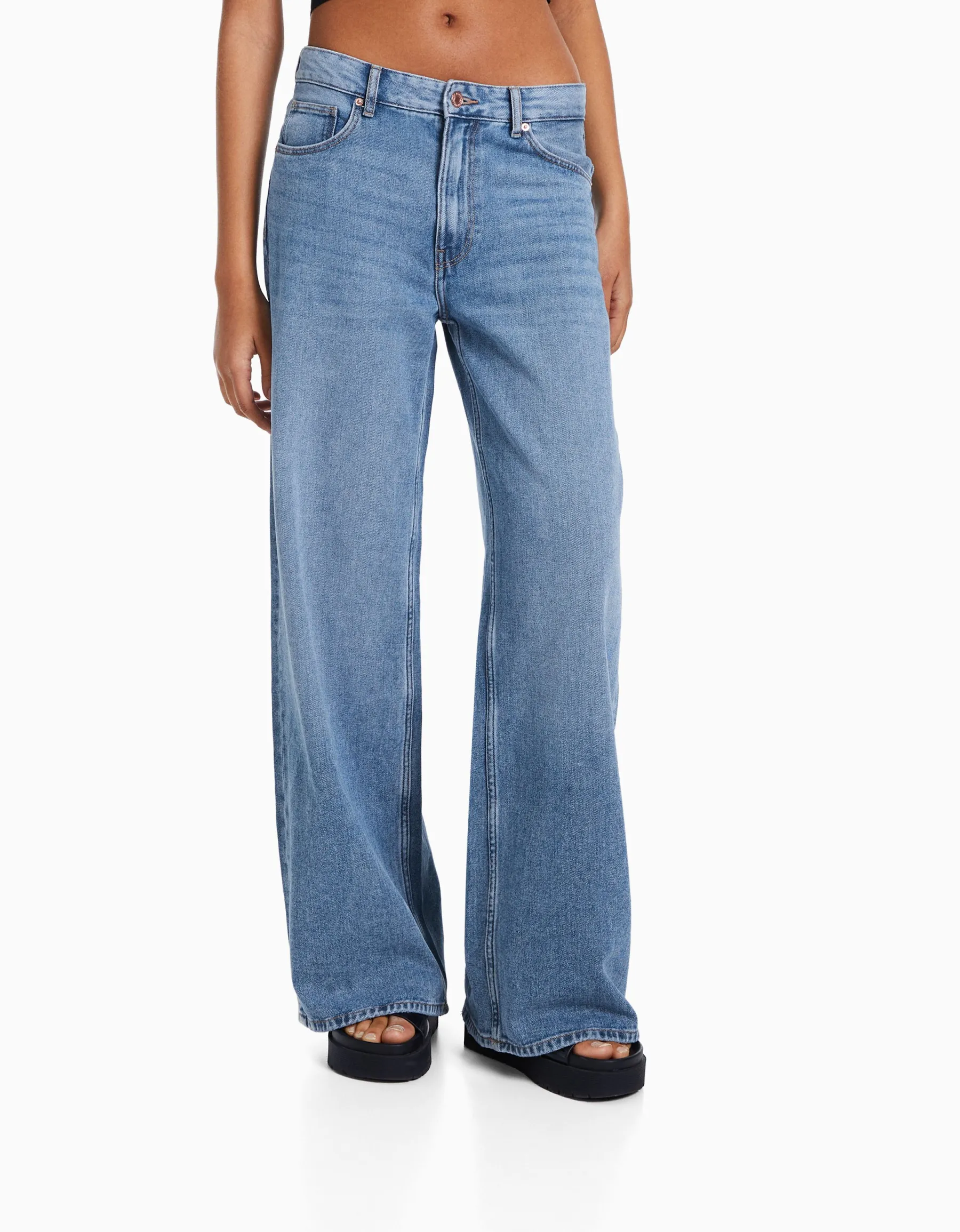 BERSHKA Jean palazzo Bleu clair Discount