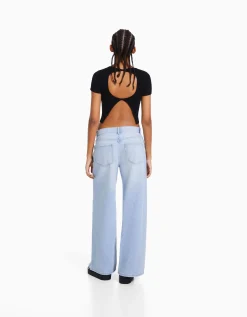 BERSHKA Jean palazzo Bleu clair Clearance
