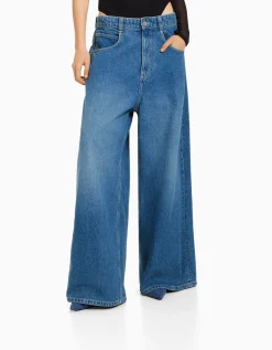 BERSHKA Jean 90’s super baggy Bleu lavé Cheap