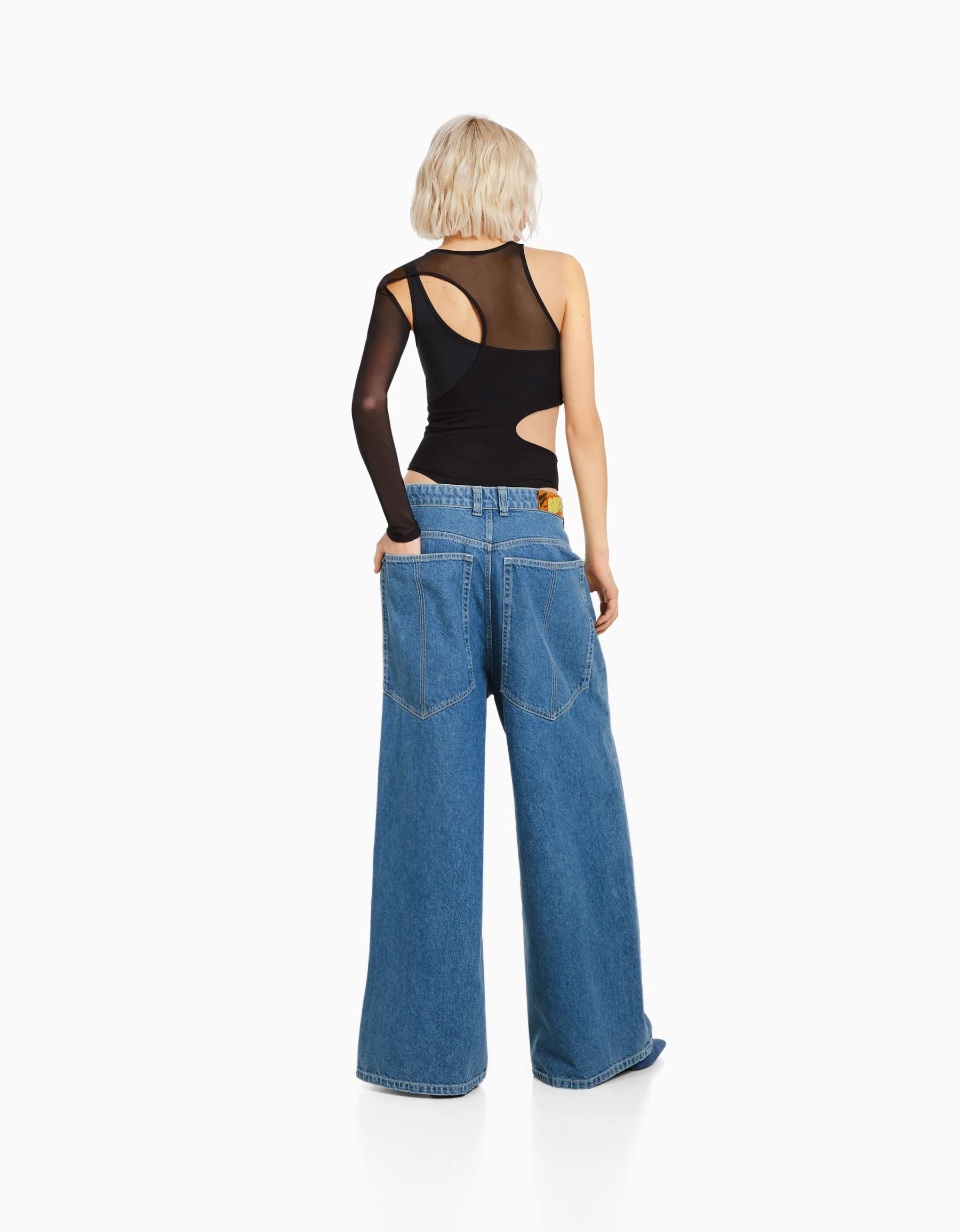 BERSHKA Jean 90’s super baggy Bleu lavé Cheap