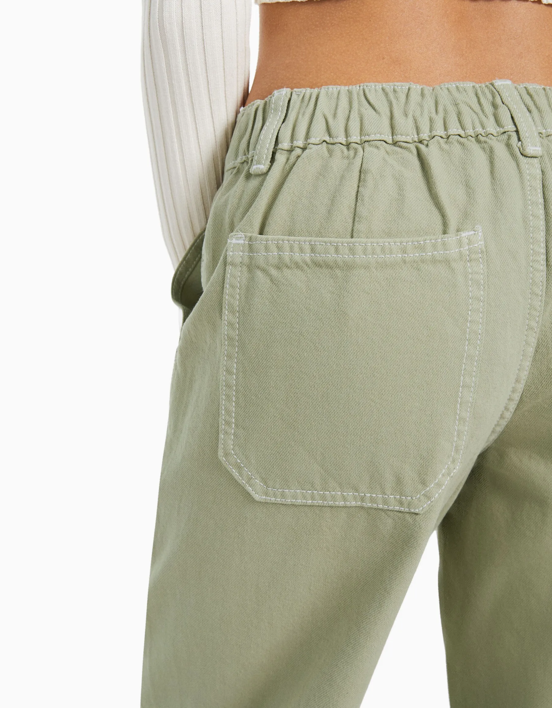 BERSHKA Jean 90’s taille élastique poches Bleu lavé Store