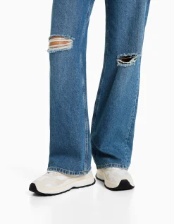 BERSHKA Jean 90’s wide déchiré Bleu Fashion