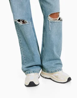 BERSHKA Jean 90’s wide déchiré Bleu Cheap