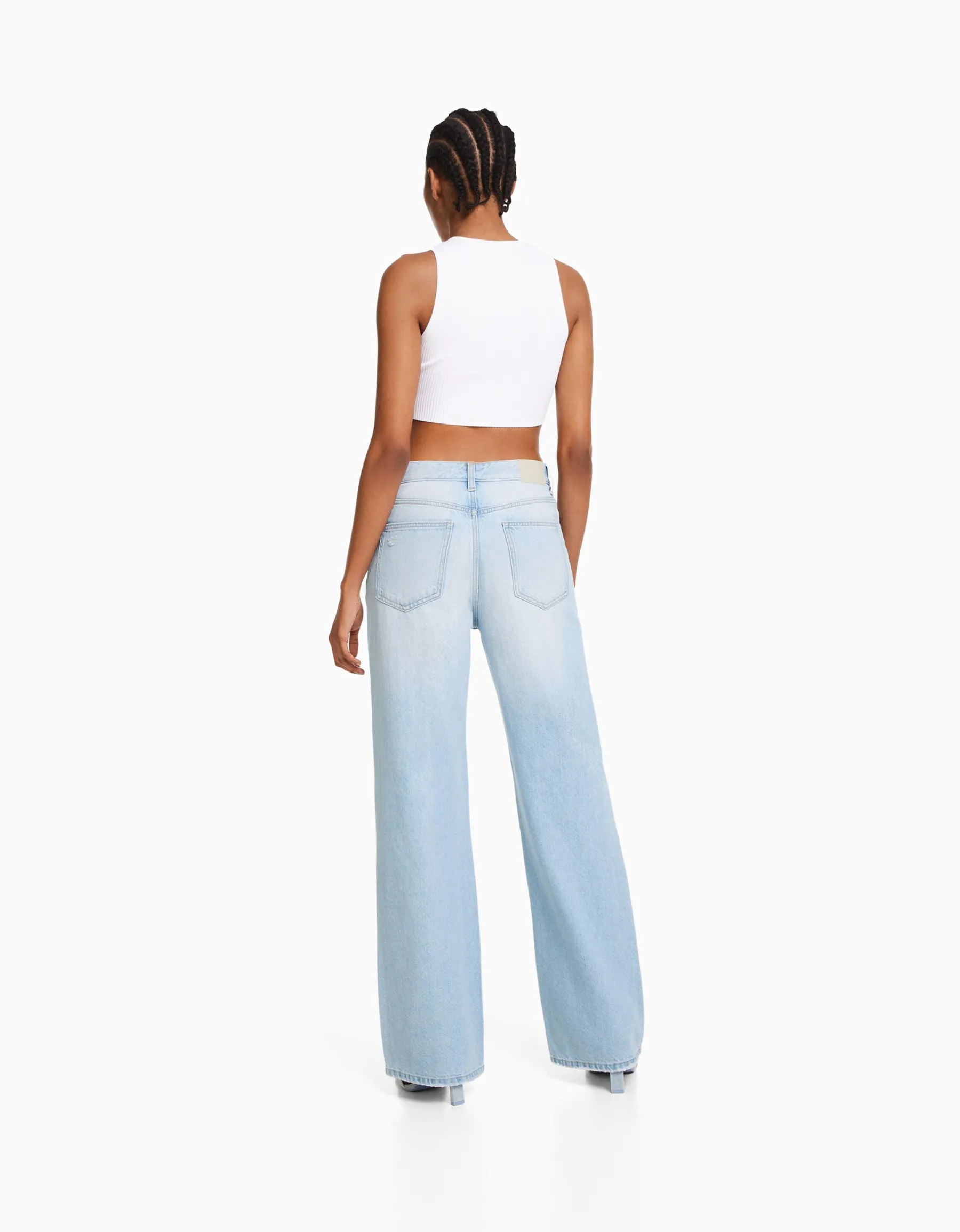 BERSHKA Jean 90’s wide leg déchiré Bleu lavé Cheap