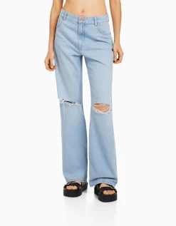 BERSHKA Jean 90’s wide leg déchiré Bleu Best