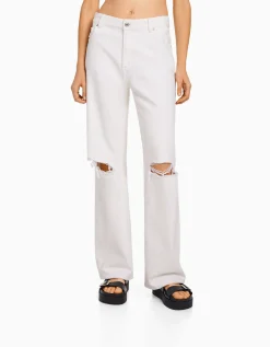 BERSHKA Jean 90’s wide leg déchiré Bleu Clearance