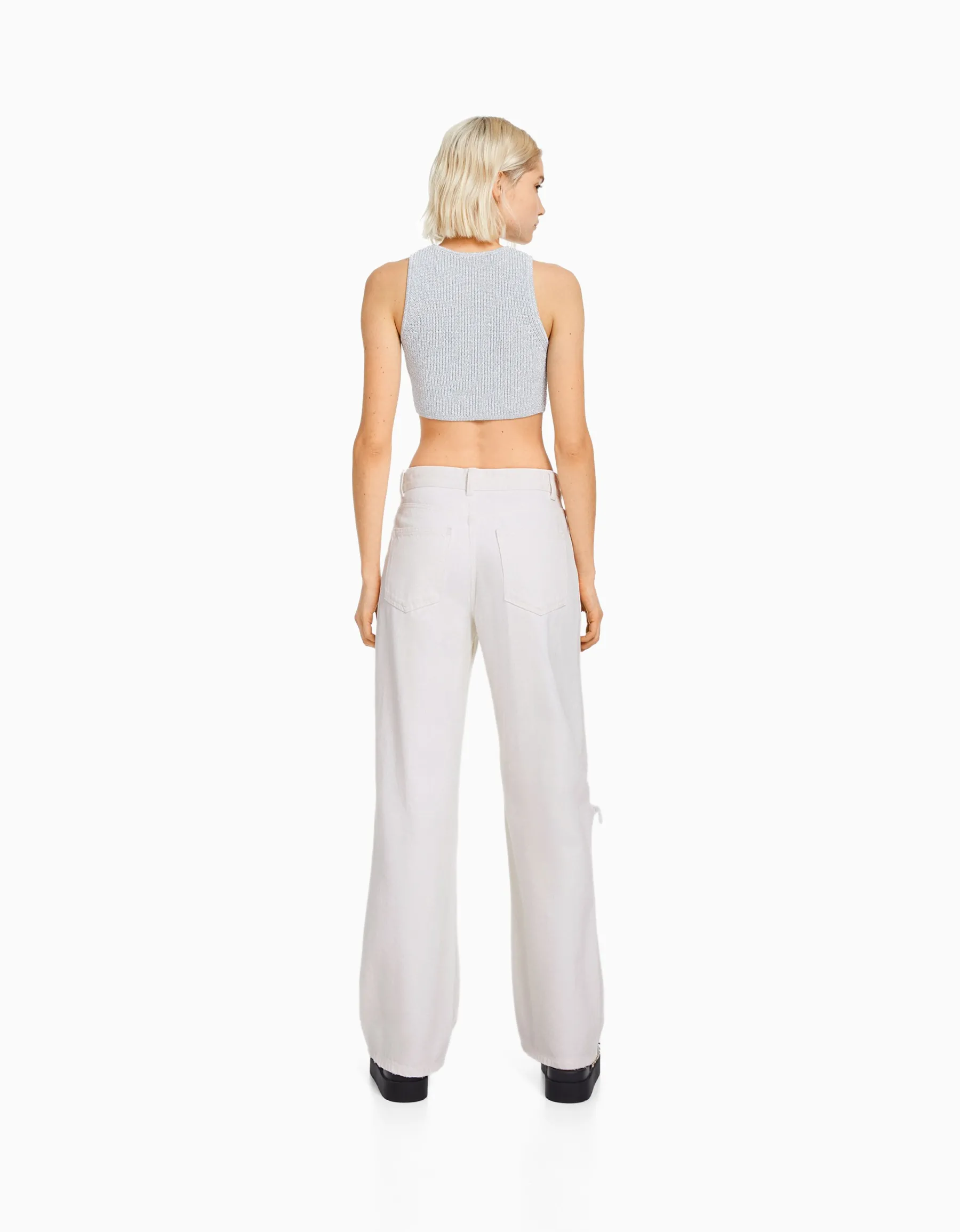 BERSHKA Jean 90’s wide leg déchiré Bleu Clearance
