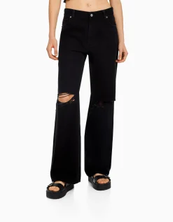 BERSHKA Jean 90’s wide leg déchiré Bleu Cheap