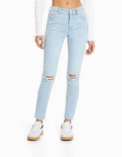 BERSHKA Jean skinny taille basse vintage Bleu Store