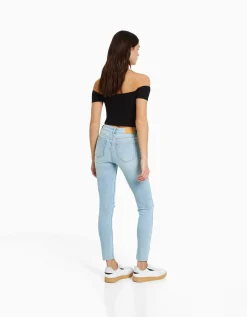 BERSHKA Jean skinny taille basse vintage Bleu Store