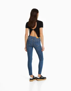 BERSHKA Jean skinny taille basse vintage Bleu Best Sale