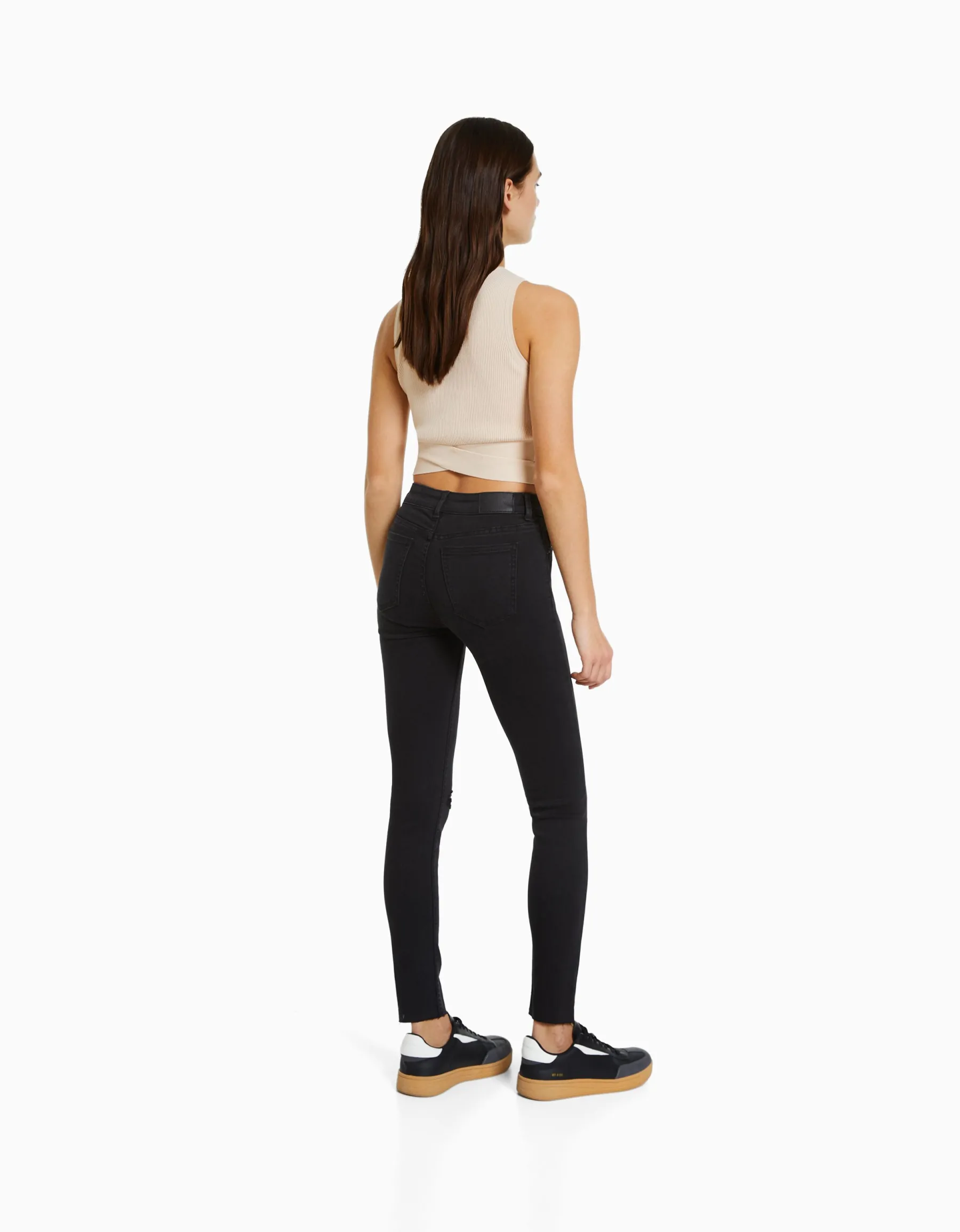BERSHKA Jean skinny taille basse vintage Bleu Fashion
