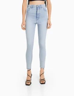 BERSHKA Jean skinny taille haute Bleu Discount