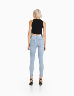 BERSHKA Jean skinny taille haute Bleu Discount