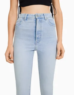BERSHKA Jean skinny taille haute Bleu Discount