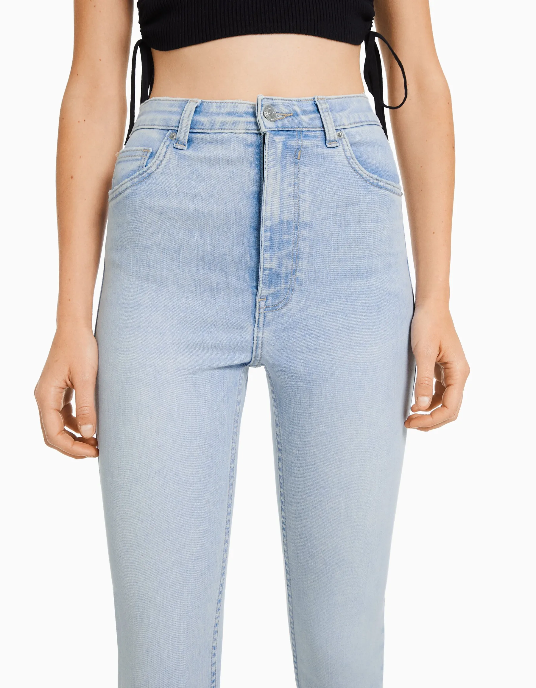 BERSHKA Jean skinny taille haute Bleu Discount