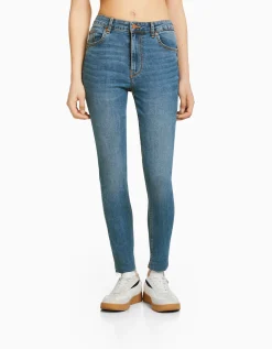 BERSHKA Jean skinny taille haute Bleu Discount