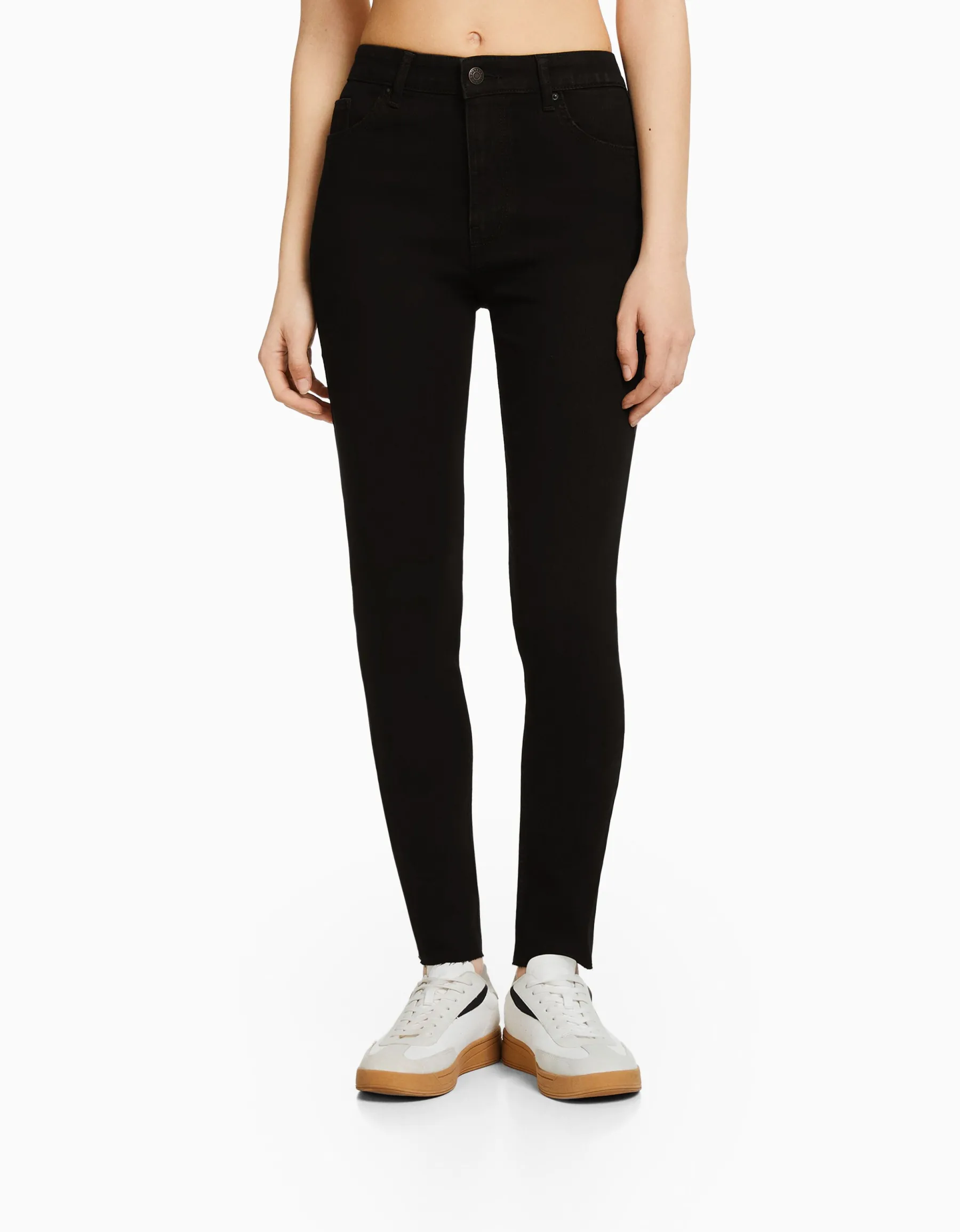 BERSHKA Jean skinny taille haute Bleu Outlet