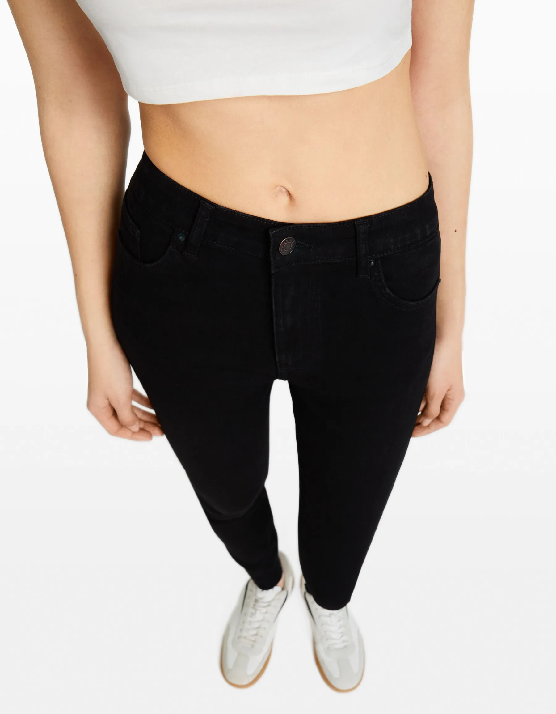 BERSHKA Jean skinny taille haute Bleu Outlet