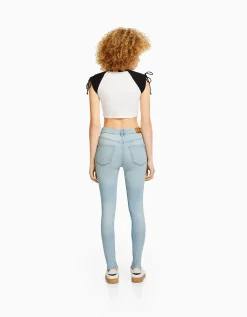BERSHKA Jean skinny taille haute Bleu Cheap