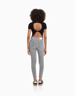 BERSHKA Jean skinny taille très haute Bleu Shop