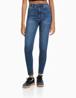 BERSHKA Jean skinny taille très haute Bleu Discount