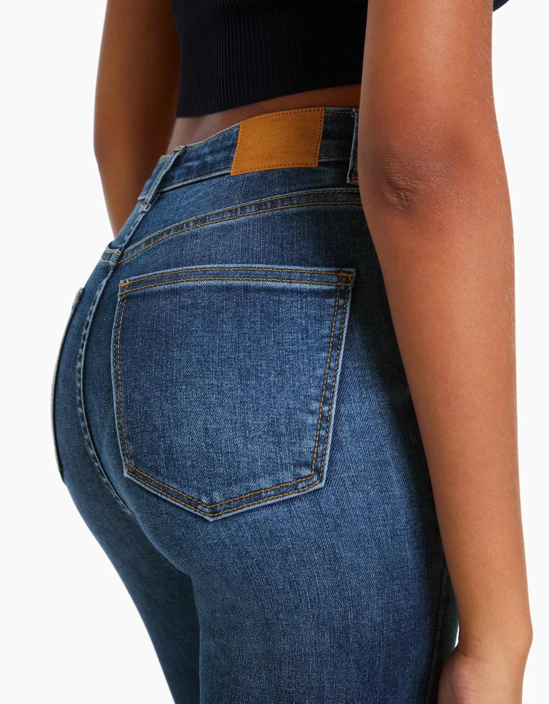 BERSHKA Jean skinny taille très haute Bleu Discount