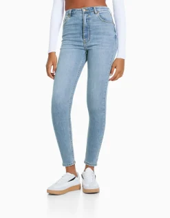 BERSHKA Jean skinny taille très haute Bleu Discount