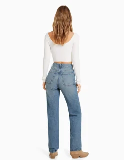 BERSHKA Jean straight Bleu clair Flash Sale