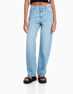 BERSHKA Jean straight Bleu clair Flash Sale