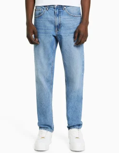 BERSHKA Jean straight style vintage Bleu lavé Cheap