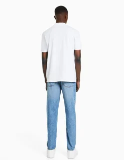 BERSHKA Jean straight style vintage Bleu lavé Cheap