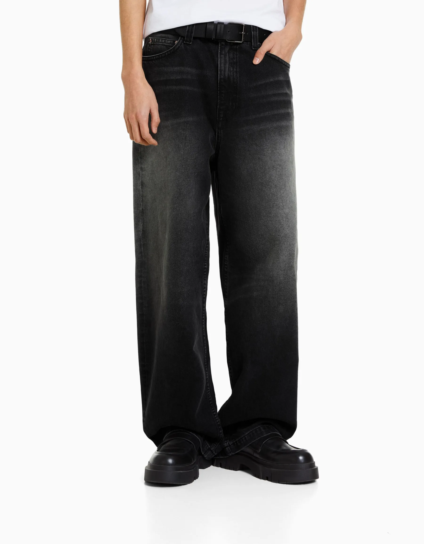BERSHKA Jean super baggy effet usé Noir Sale