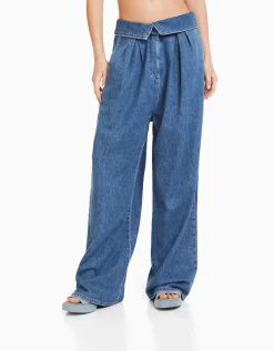 BERSHKA Jean tailoring taille Bleu lavé Hot