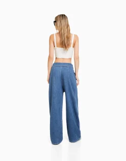 BERSHKA Jean tailoring taille Bleu lavé Hot