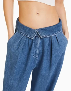 BERSHKA Jean tailoring taille Bleu lavé Hot