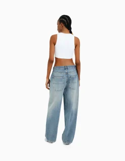 BERSHKA Jean wide skate Bleu lavé Store