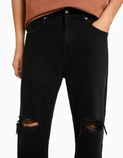 BERSHKA Jeans loose déchirés Blanc Outlet