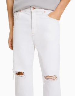 BERSHKA Jeans loose déchirés Blanc New