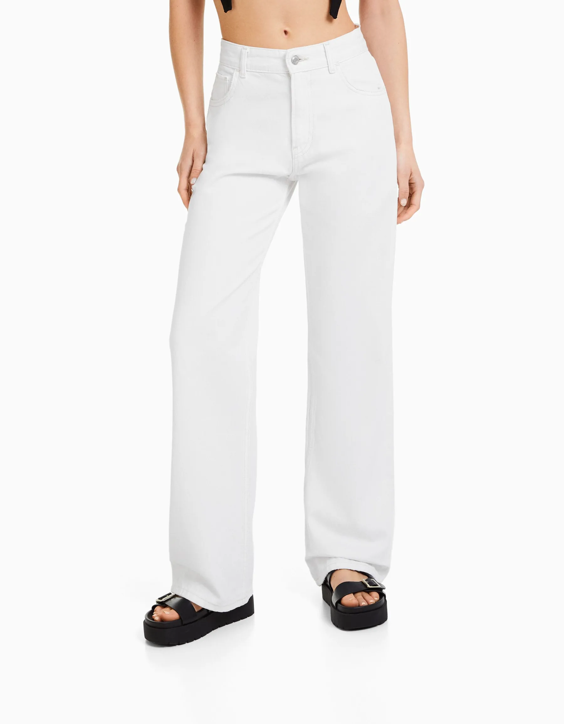 BERSHKA Jeans 90's wide leg Blanc cassé Discount