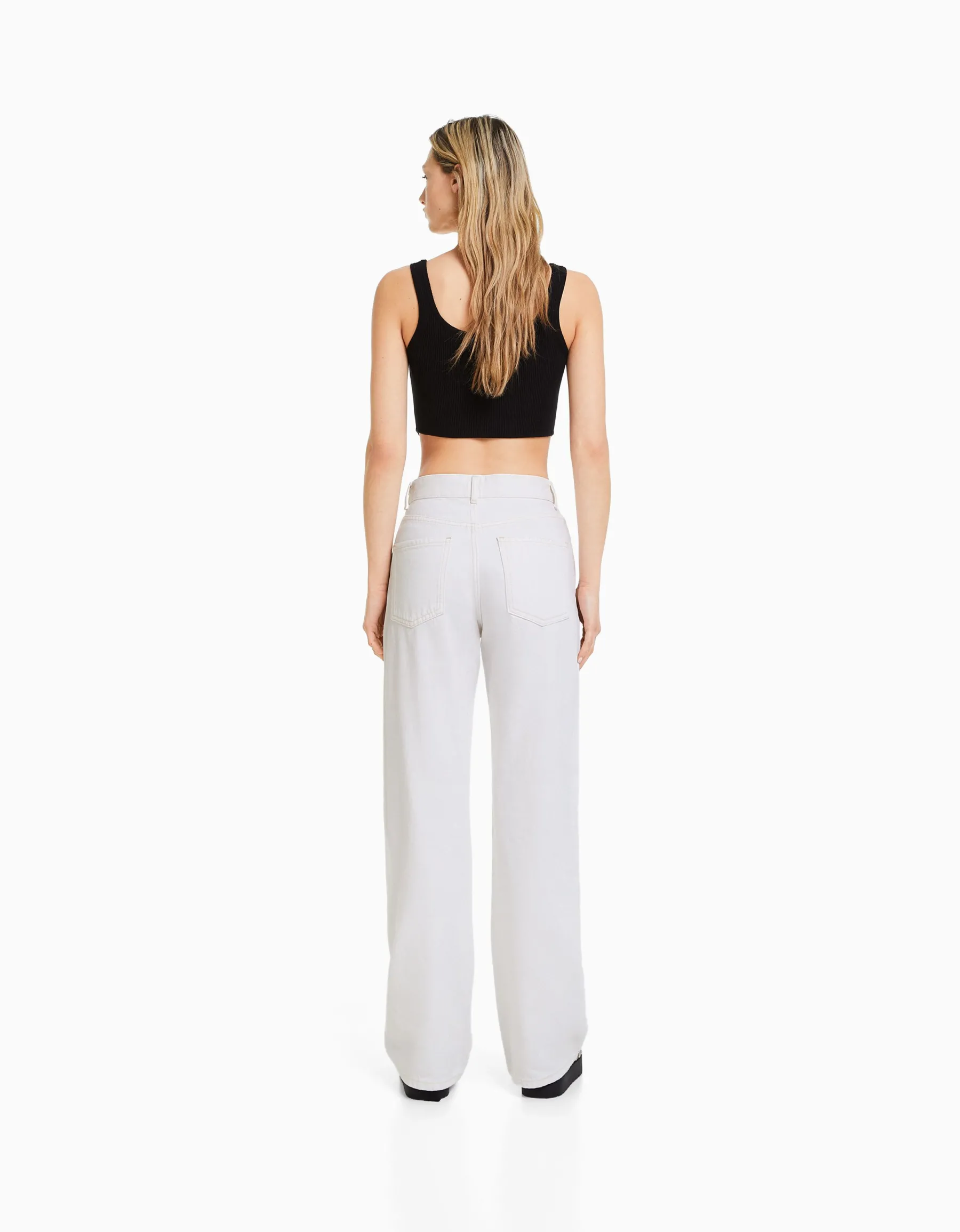 BERSHKA Jeans 90's wide leg Blanc cassé Discount