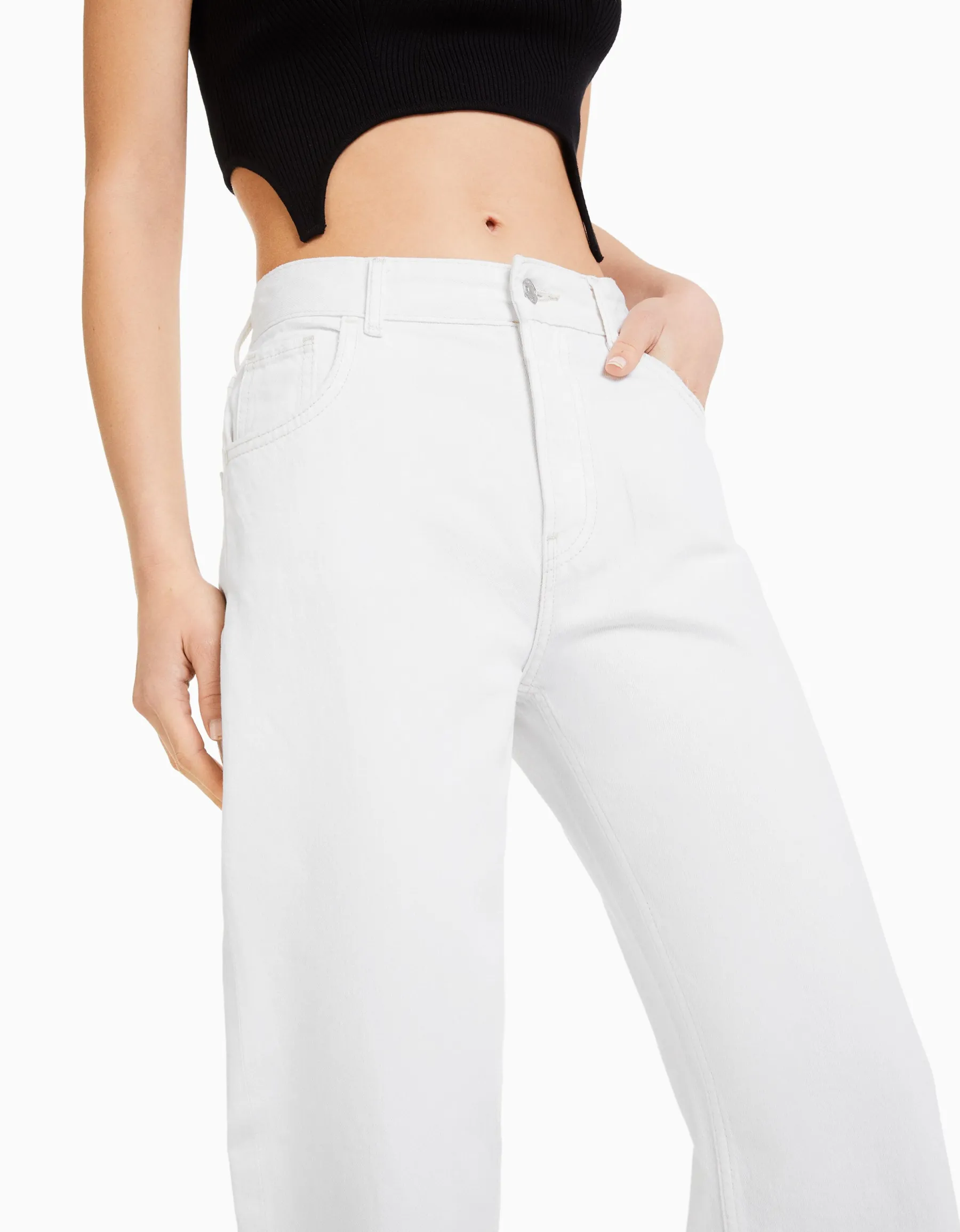 BERSHKA Jeans 90's wide leg Blanc cassé Discount