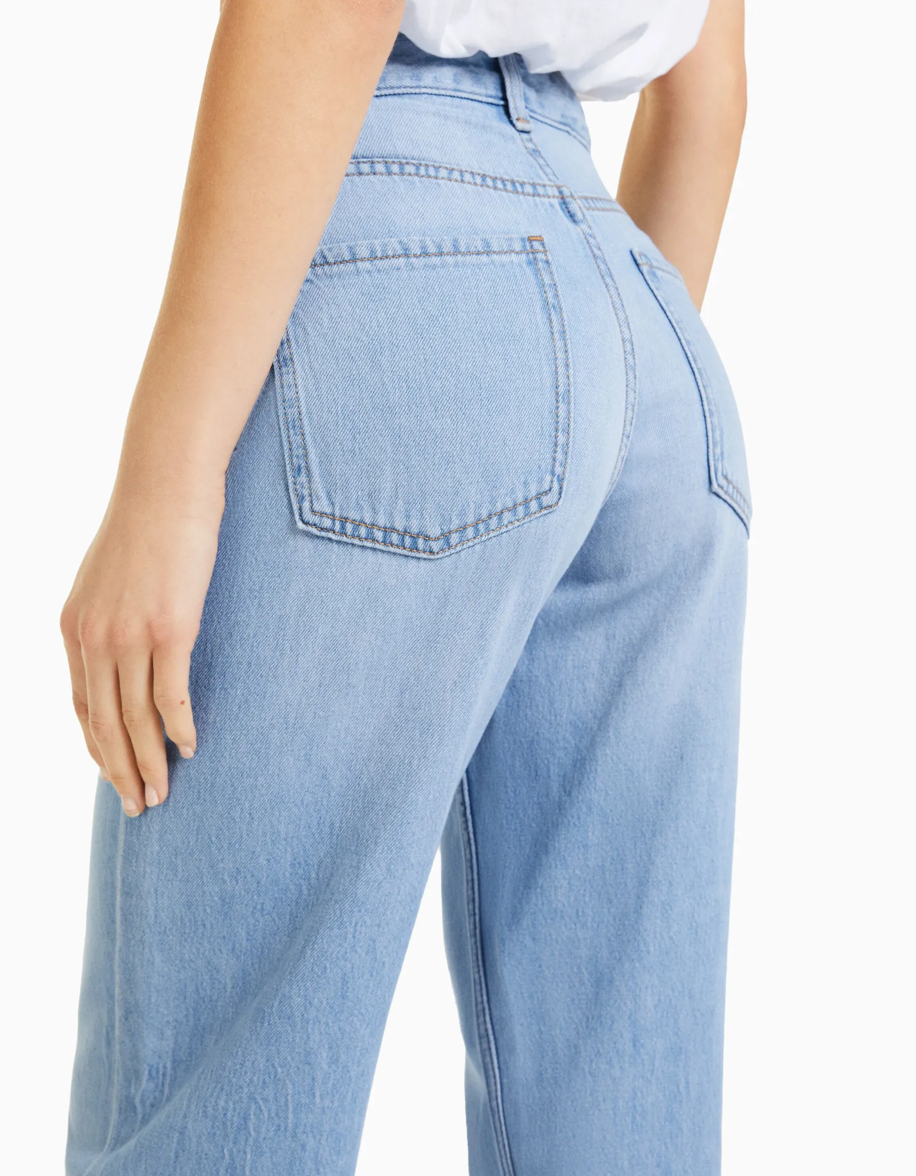 BERSHKA Jeans 90's wide leg Blanc cassé Discount