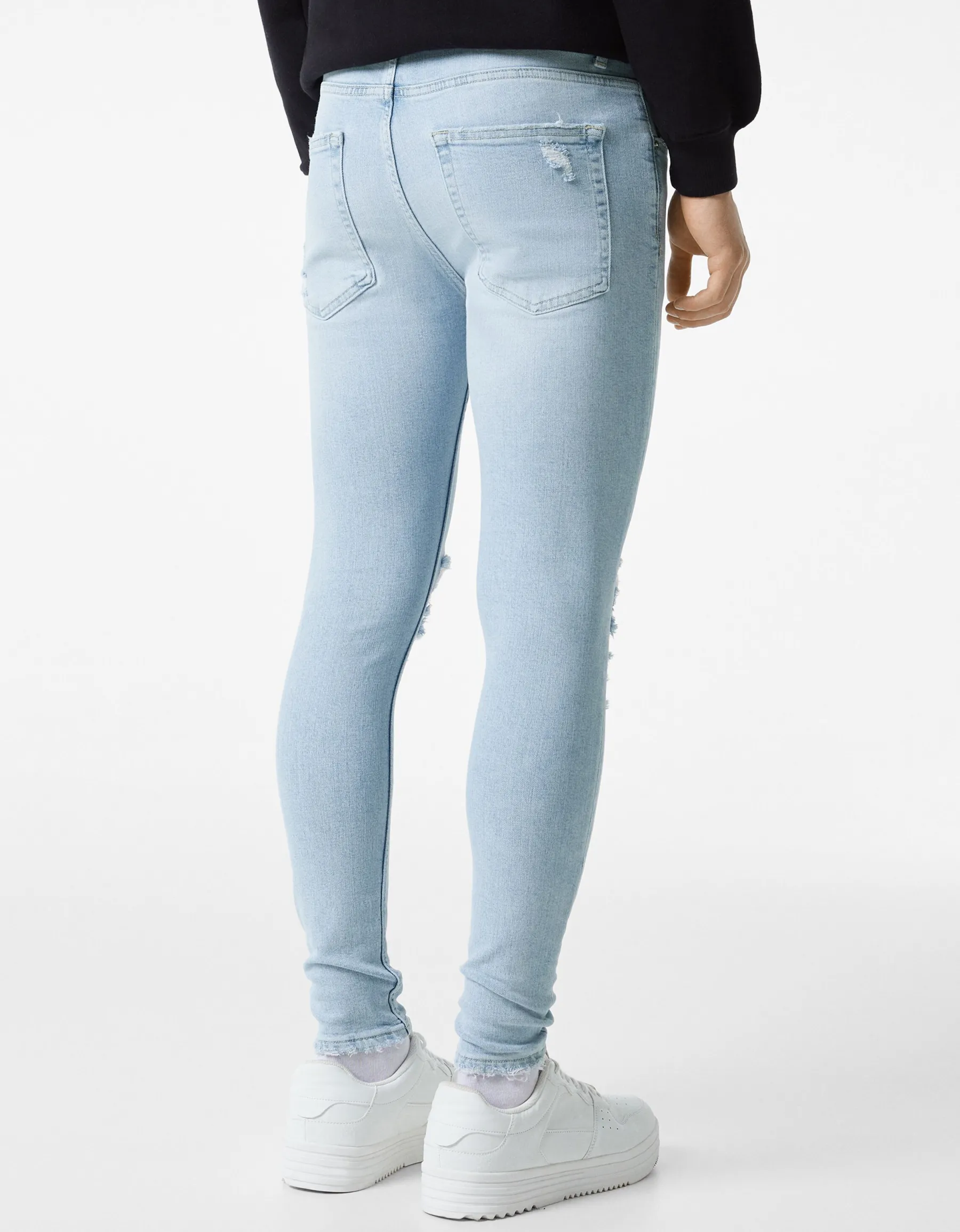BERSHKA Jeans super skinny déchirés Bleu lavé Store