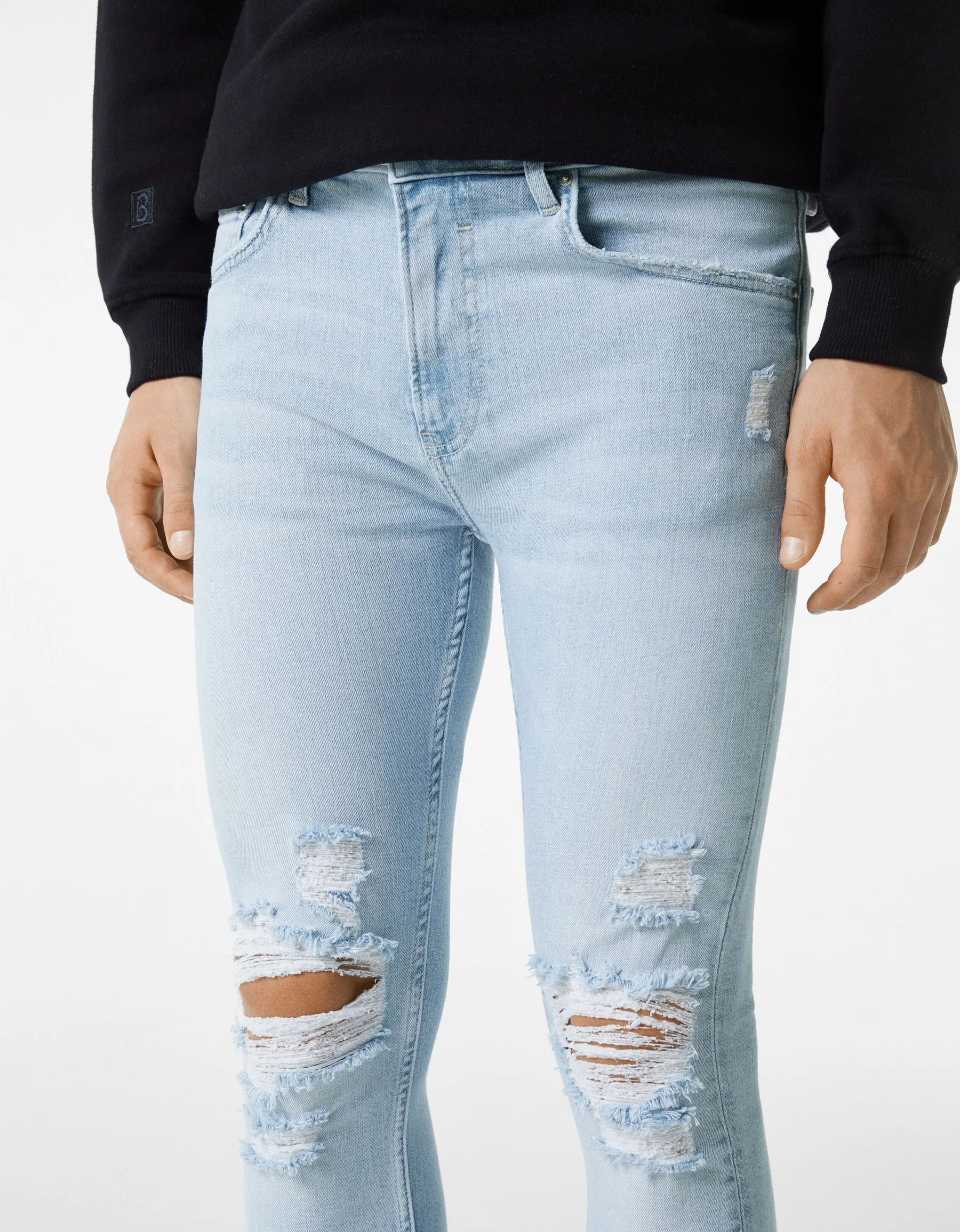 BERSHKA Jeans super skinny déchirés Bleu lavé Store