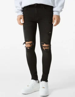 BERSHKA Jeans super skinny déchirés Bleu lavé New