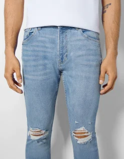 BERSHKA Jeans super skinny déchirés Bleu Flash Sale